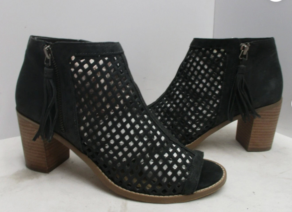 Vince Camuto Treason Perforated Leather Booties Open Toe Black Women's 8.5
